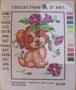 Collection d'Art needlepoint 5.5 x 7 in cute cat, dog, mouse, kids canvases - Picture 1 of 7