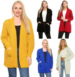 WOMEN'S MARL KNITTED 2 POCKET CARDIGAN SIZES UK (S-XXL) - Picture 1 of 20