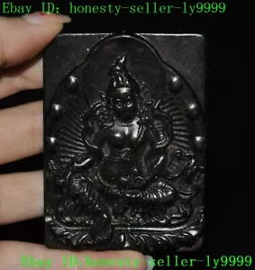 2.8" China Tibetan Buddhism Old black jade wealth Yellow Jambhala statue pendant - Picture 1 of 6
