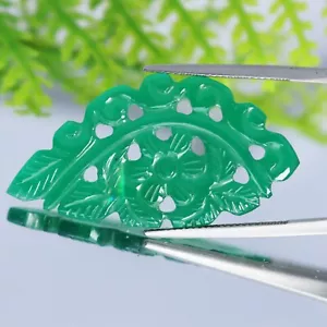16.36Cts Fabulous Natural Fine Green Onyx Carving Leaf Shape Loose Gemstone - Picture 1 of 5