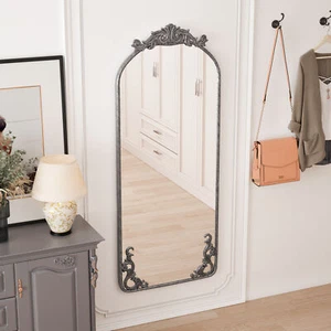 58"x24" Arched Full Body Mirror with Vintage Ornate Carved,Wall Mounted Mirror - Picture 1 of 38