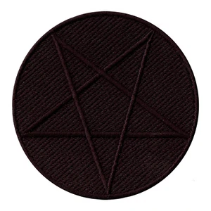 All Black Pentagram Symbol Iron On Embroidered Patch - Picture 1 of 2