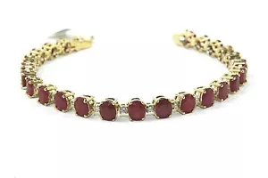 Natural Oval Ruby & Diamond Tennis Lady's Bracelet 14K Yellow Gold 19.98Ct - Picture 1 of 7