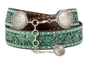 Nocona Western Womens Belt Leather Glitter Underlay Turquoise N320000433 - Picture 1 of 1