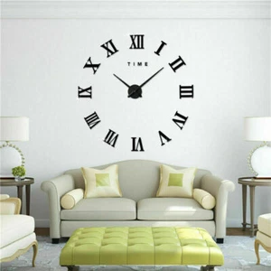 3D DIY Extra Roman Numerals Luxury Mirror Wall Sticker Clock Home Decor Large US - Picture 1 of 12