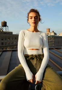 NEW Free People Movement Cut It Out Long Sleeve Top in White XL $90 | SS-154 - Picture 1 of 5