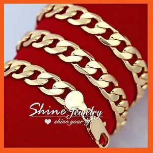 24K GOLD GF 60CM DIAMOND CUT CHUNKY RING FLAT CURB SOLID HEAVY MENS NECKLACE - Picture 1 of 11