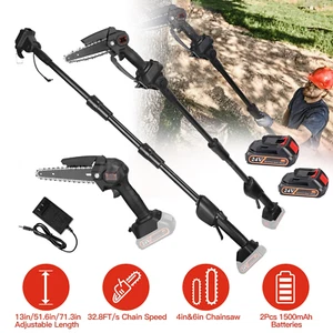 Pole Saw Cordless Mini Chainsaw 4+6" Brushless 2in1 Tree Trimming Extension Rod - Picture 1 of 14