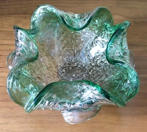 VINTAGE Murano SOMMERSO Art Glass GREEN With GOLD Flecks Small Bowl Ashtray - Picture 1 of 7