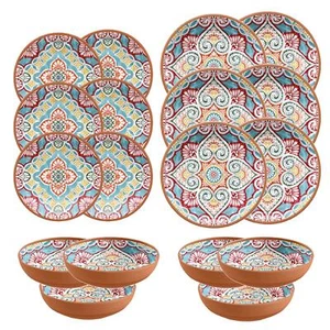 Purely Home Rio Corte 18 Piece Melamine Outdoor Dinnerware Set for 6 - Picture 1 of 4