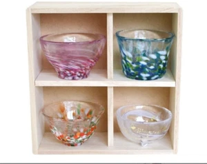 ADERIA Tsugaru Vidoro Sake Cup Set of 4 in Box Mini Glass Aomoi Japan Small Cup - Picture 1 of 10