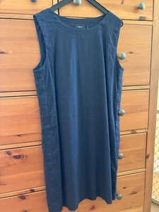 THEORY Size 6 Navy Blue Didianne Sleeveless Shift Dress Linen Pockets - Picture 1 of 5