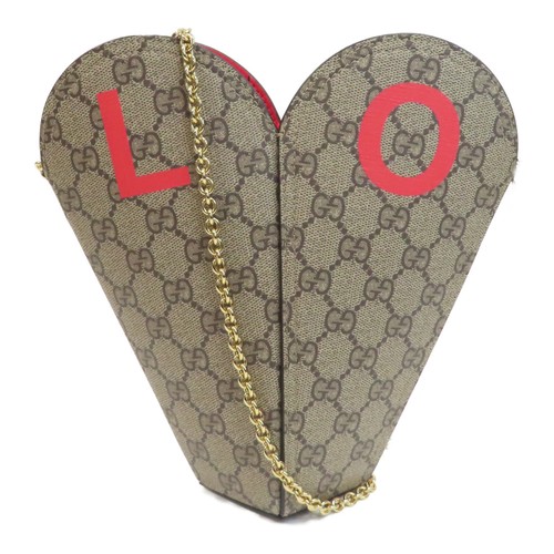 GUCCI GG GHW Borsa a tracolla con catena in tela rivestita in PVC marrone rosso