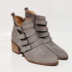 Lucky Brand Gray Loreniah Buckle Sides Block Heel Leather Ankle Boots Wm 9M 39EU - Picture 1 of 18
