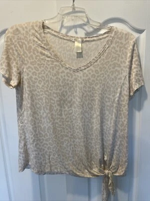 Top Matty M Estampado Leopardo Damas Talla Grande Nudo Atado Manga Corta Blanco Tostado Foto 1 de 4