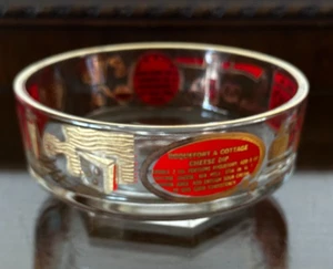 Vintage 1960s Jeanette Glass Red And Gold Dip Bowl with Recipes - Picture 1 of 6