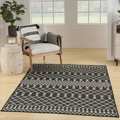 Nourison Positano Indoor/Outdoor Black 7' x 10' Area Rug Easy Cleaning Non - Image 1 of 4