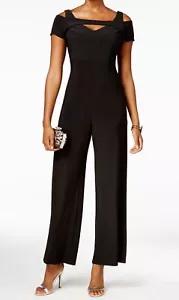 Nightway Women's Black Cutout Cold-Shoulder Wide-Leg Jumpsuit Petite Size 10P - Picture 1 of 3