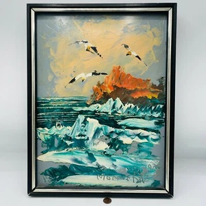 Morris Katz 1978 Original Ölgemälde Meereslandschaft Möwen Ozean Felsen Wellen Kunst - Bild 1 von 12