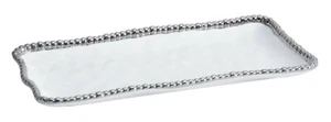 Pampa Bay Salerno Porcelain Medium Rectangular Tray, White/Silver (CER-2432-W) - Picture 1 of 9