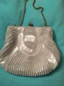 Mister Ernest Simon Made in Hong Kong Ivory Beaded Evening Bag Clutch Formal - Picture 1 of 12