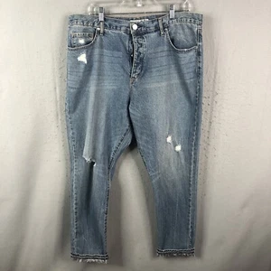 Code Bleu Jeans Womens 16 Blue Vintage Tapered Button Fly Fringe Hem Distressed - Picture 1 of 19