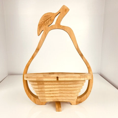 Collapsible Pear Shaped Spiral Cut Bamboo Fruit Basket Charcuterie Board Trivet Cover
