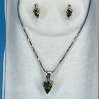 925 Srebrny naszyjnik i kolczyki zestaw zielony kryształ minimalistyczny delikatność 