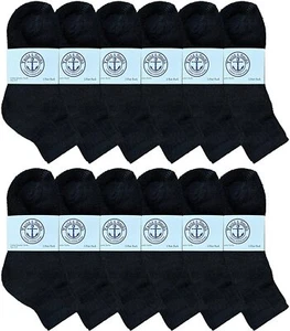 12 Units of Kids Cotton Quarter Ankle Socks In Black Size 4-6 - Girls Ankle Sock - Picture 1 of 5