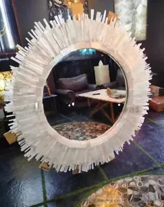 30" Selenite Gemstone Sunburst Wall Mirror Frame Crystal Room Decors Furniture - Picture 1 of 8