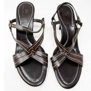Cole Haan Leather Stitch Detail Slingback Sandal Heel Brown Size 9B - Picture 1 of 9