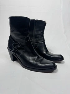 Frye Romy Ring Leather Ankle Harness Boots Sz 7.5 Black Booties Western Riding - Picture 1 of 8