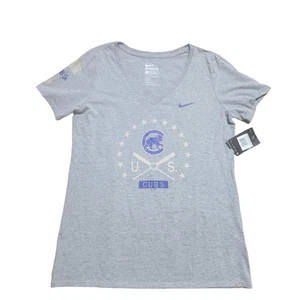 NEW Chicago Cubs T-Shirt L Gray Women V Neck Lightweight Breathable Casual Norm - Picture 1 of 20