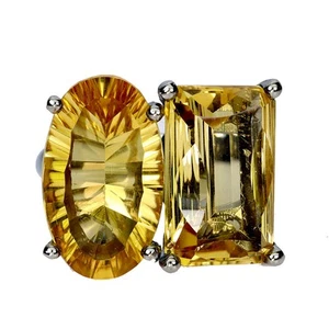 925 Sterling Silver Ring Octagon Citrine 20ct Gemstone JewelryHandmade Size 8 - Picture 1 of 13