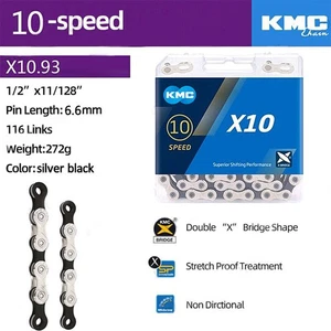 KMC 10 Speed Chain X10 Silver 116 Link Stretch-proof MTB Bicycle Road Univesal# - Picture 1 of 8