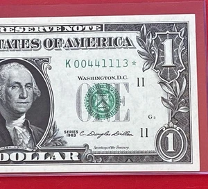 1963 STAR NOTE $1 DOLLAR BILL ( DALLAS K ) UNCIRCULATED - Picture 1 of 3
