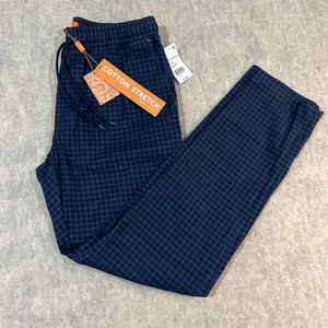 Tallia Sport Cotton Stretch Pull On Pants Navy Checkered Mens Medium - Picture 1 of 7