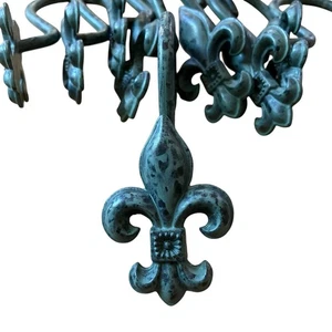 Fleur-de-Lis Shower Curtain Hooks Set of 12: Blue/Green Patina New Orleans - Picture 1 of 11