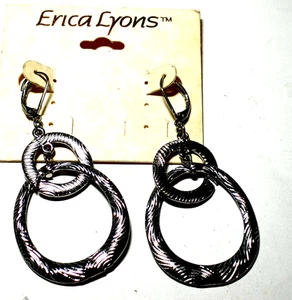 VTG New/Old Stock ERICA LYONS DoubleTextured Rings Pierced Leverback Earrings - Picture 1 of 2