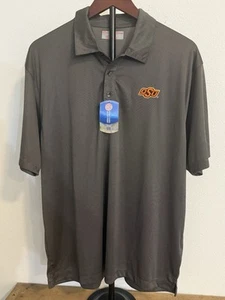 OSU Cowboy Polo Shirt Men’s L Black Gray Short Sleeves Stretch Game Day - Picture 1 of 8