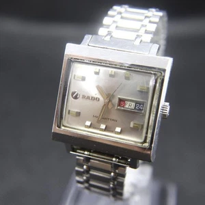 Rado Manhattan Watch Men's Vintage Automatic Silver Square Swiss 34mm Day Date - Picture 1 of 14