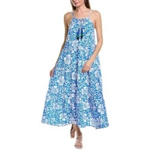 TOMMY BAHAMA Hibiscus Tiered Maxi Dress In Blue size Medium - Picture 1 of 6
