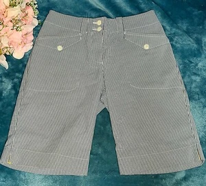 Nike Golf Dri-Fit Shorts Damen Brumuda Nadelstreifen schwarz weiß gelb Größe 2  - Bild 1 von 11