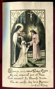 ANTIGUA TARJETA SAGRADA COMUNIÓN NIÑA CON SANTA TERESA DE NIÑOS JESÚS - Imagen 1 de 1