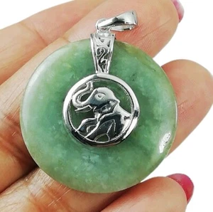 Colgante de Jade Plata 925 Elefante de Ley Jadeíta Verde Claro Tallado Joyería - Imagen 1 de 8