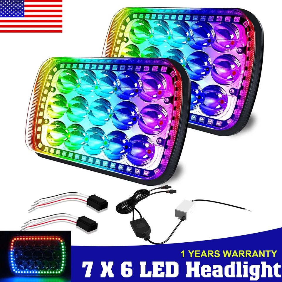 Faro LED 5x7" 7x6" haz alto bajo con halo RGB para camioneta Toyota 1982-1995 Foto 1 de 4