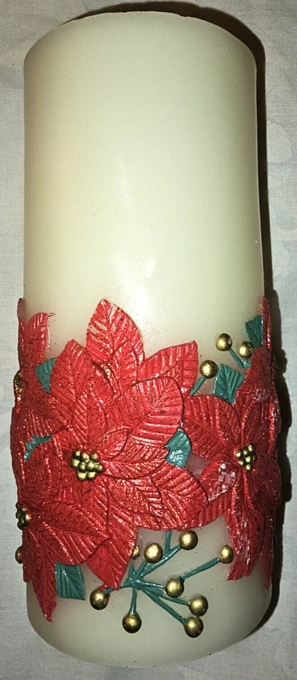 QVC Holly Wax Flameless Christmas Holiday Candle 4" X 8" Battery Operated - New - Image 1 of 4