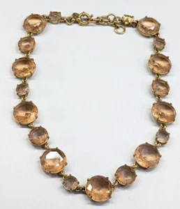 J. Crew Peach/Orange Chunky Glass Rhinestone Bronze Adjustable Collar Necklace - Picture 1 of 8