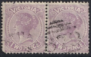 2d MAUVE QV w/ BARRED NUMERAL 379 TATURA Victoria POSTMARK PAIR RARE RRR sg 205 - Picture 1 of 2