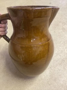 Antique  Pottery Stoneware Crock Pitcher Jug Brown Glaze Farmhouse Decor 12” - Picture 1 of 4